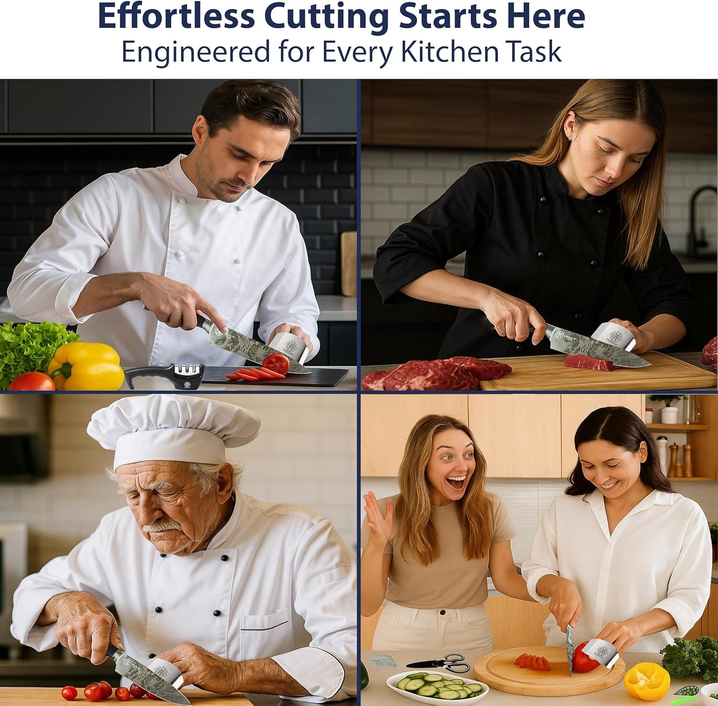 Dwelluxe 8-Inch Chef Knife Set | Laser-Etched Floral Blade | Ultra-Sharp 7Cr17MoV Steel | Ergonomic Pakkawood Handle | with 7 Accessories – Sharpener, Scissors, Herb Tool & More | Luxury Gift Box