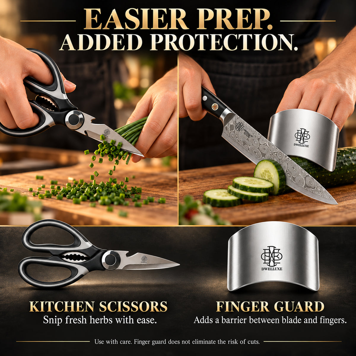 DWELLUXE Damascus Chef Knife Set UK – 8" Japanese VG-10 67-Layer Kitchen Knife, G10 Handle, 3-in-1 Sharpener & Accessories | Premium Gift Set