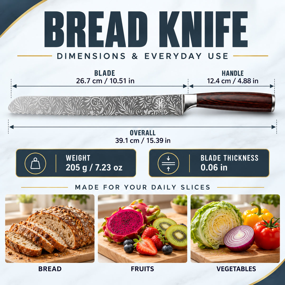 Bread Knife Set 10" Serrated Knife with Bread Bag, Butter Spreader Grater, Spoon & Luxury Gift Box - Complete Kitchen Set