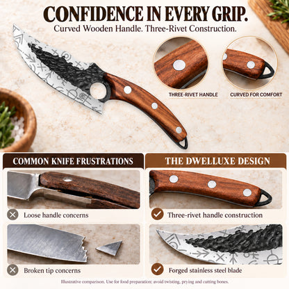 Forged Chef's Knife Set, Professional Kitchen Knife with Cut Resistant Gloves, Leather Sheath, BBQ Brush, 6 Kitchen Gadgets & Luxury Gift Box