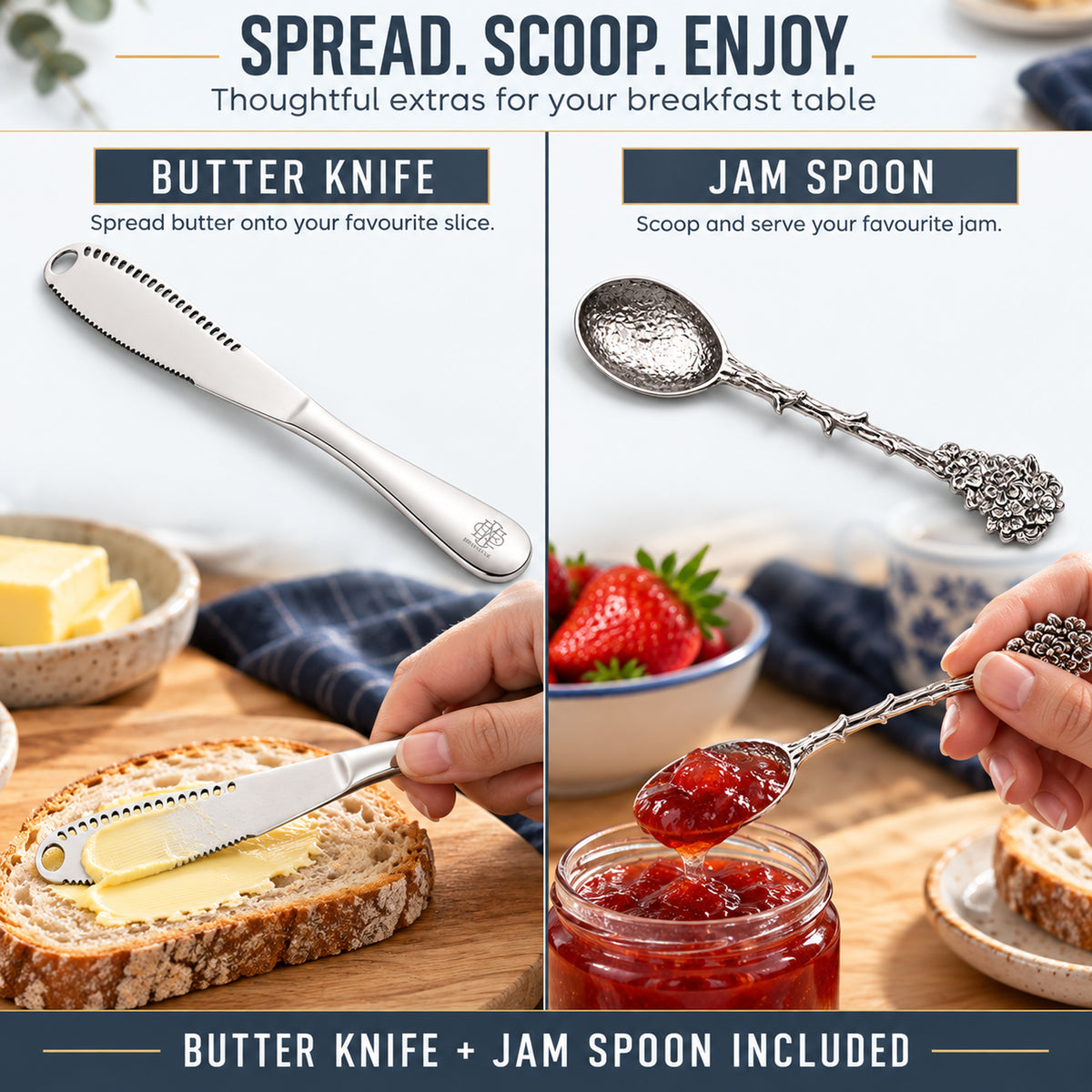 Bread Knife Set 10" Serrated Knife with Bread Bag, Butter Spreader Grater, Spoon & Luxury Gift Box - Complete Kitchen Set