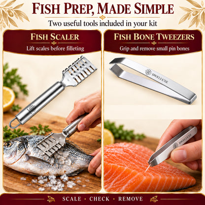 Fillet Knife Set 6.5" Boning Knife with Meat Injector, Fish Scaler, Cut Resistant Gloves, Bone Tweezers - Complete Fishing Kit