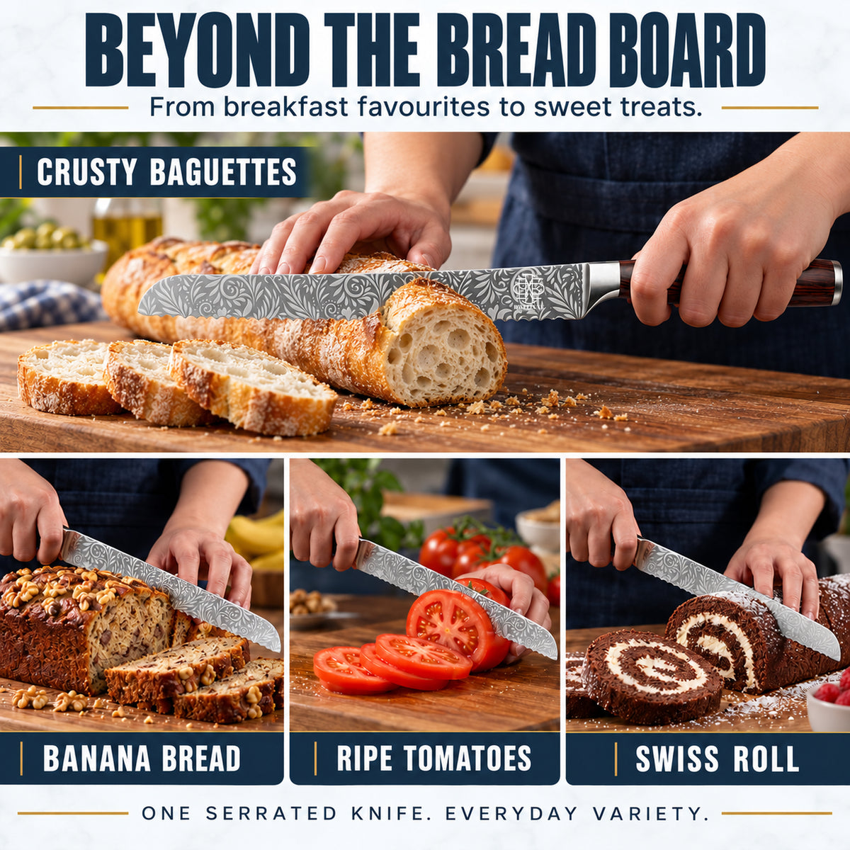 Bread Knife Set 10" Serrated Knife with Bread Bag, Butter Spreader Grater, Spoon & Luxury Gift Box - Complete Kitchen Set