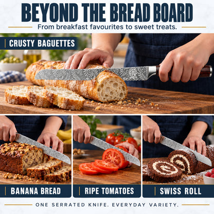 Bread Knife Set 10" Serrated Knife with Bread Bag, Butter Spreader Grater, Spoon & Luxury Gift Box - Complete Kitchen Set