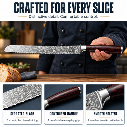 Bread Knife Set 10" Serrated Knife with Bread Bag, Butter Spreader Grater, Spoon & Luxury Gift Box - Complete Kitchen Set