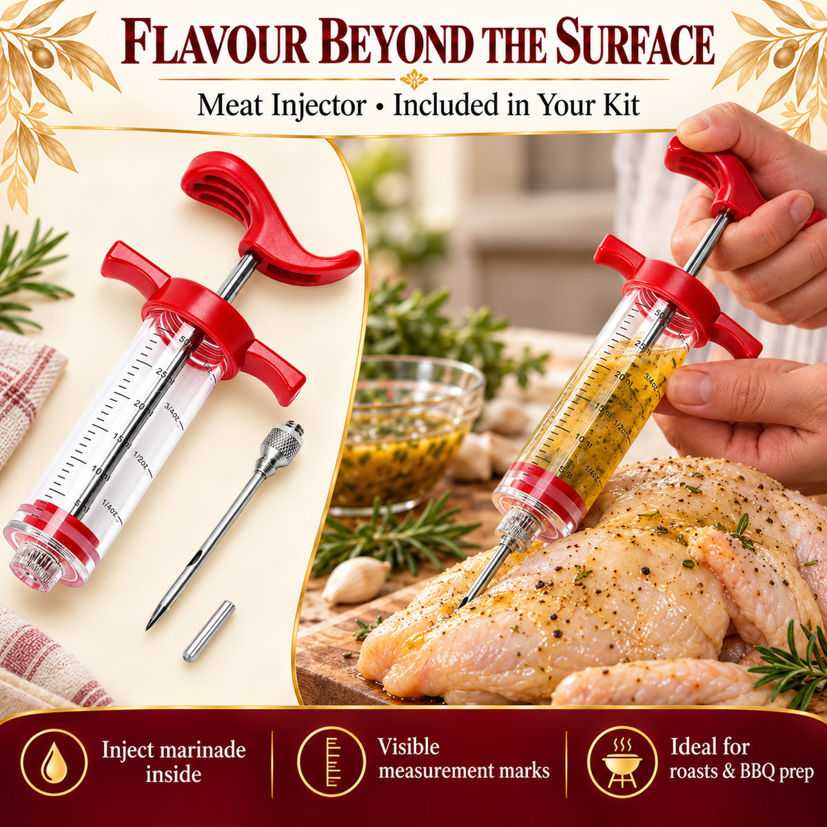 Fillet Knife Set 6.5" Boning Knife with Meat Injector, Fish Scaler, Cut Resistant Gloves, Bone Tweezers - Complete Fishing Kit