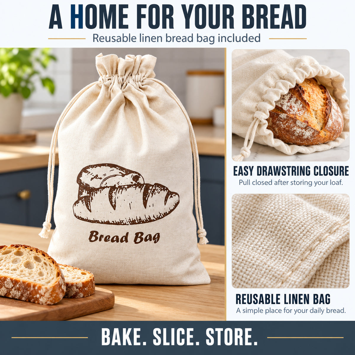 Bread Knife Set 10" Serrated Knife with Bread Bag, Butter Spreader Grater, Spoon & Luxury Gift Box - Complete Kitchen Set