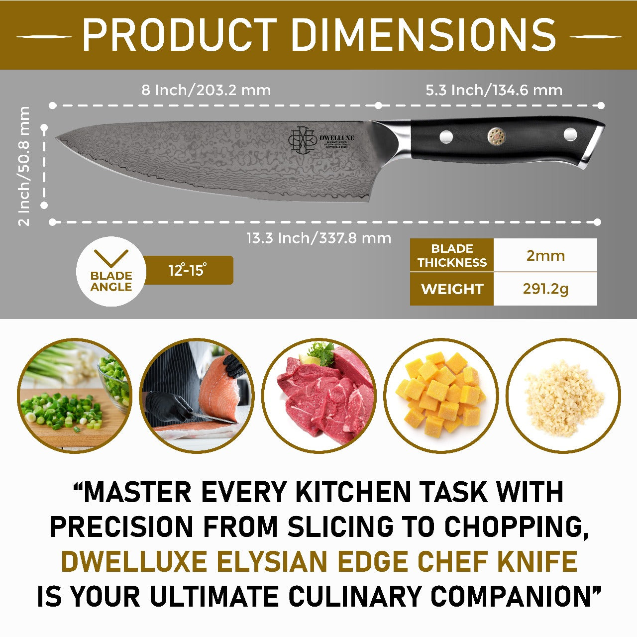 DWELLUXE Damascus Chef Knife Set - 8" Japanese VG-10 High Carbon Steel Professional 67-Layers Damascus Kitchen Knife with G10 Handle, 3-in-1 Sharpener, Multi-Use Kitchen Scissor & 304 Finger Protector