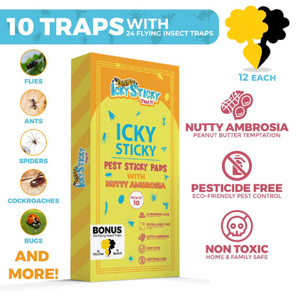 10 PACK Sticky Traps Large Extra Strong Sticky Traps Glue Pads - With 24 Flying Insect Traps for Indoor Outdoor, Home Kitchen, Garage, Garden