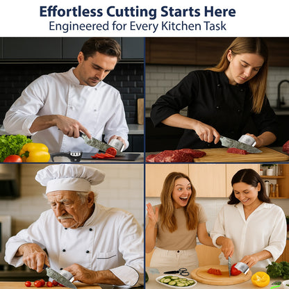 Dwelluxe Chef Knife, Ultra Sharp 8 inch Kitchen Knife with 7 Accessories, Professional, High Carbon Stainless Steel, Carving Knife with Pakkawood Handle, Luxury Gift Box for You, Family & Restaurant