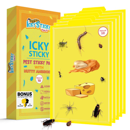 10 PACK Sticky Traps Large Extra Strong Sticky Traps Glue Pads - With 24 Flying Insect Traps for Indoor Outdoor, Home Kitchen, Garage, Garden
